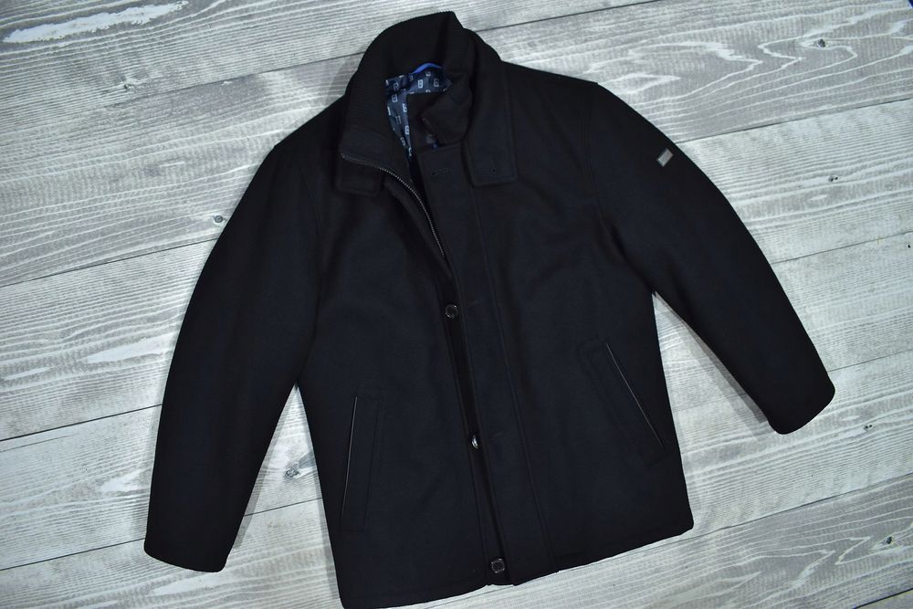 Pierre Cardin Czarny Wełniany Ocieplany Płaszcz Męski 24