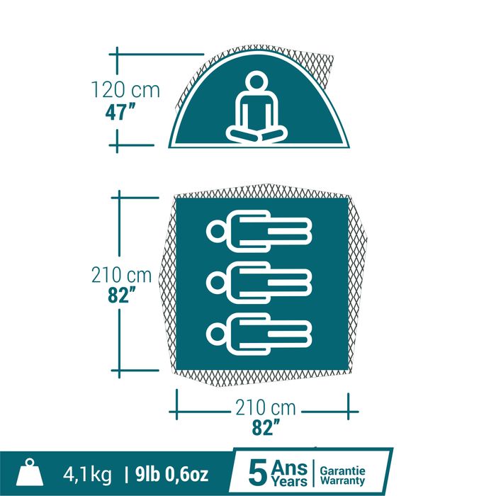 Tenda de campismo - mh100 ultra fresh - 3 pessoas