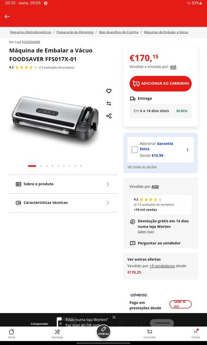 Máquina de Embalar a Vácuo FOODSAVER FFS017X-01