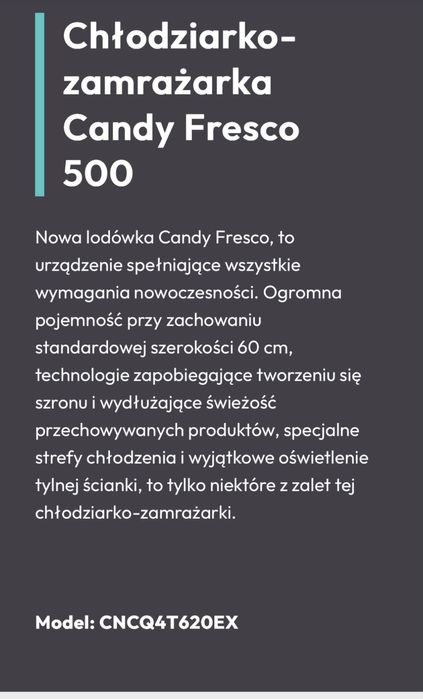 Lodówka  candy fresco 500 CNCQ4T620EX