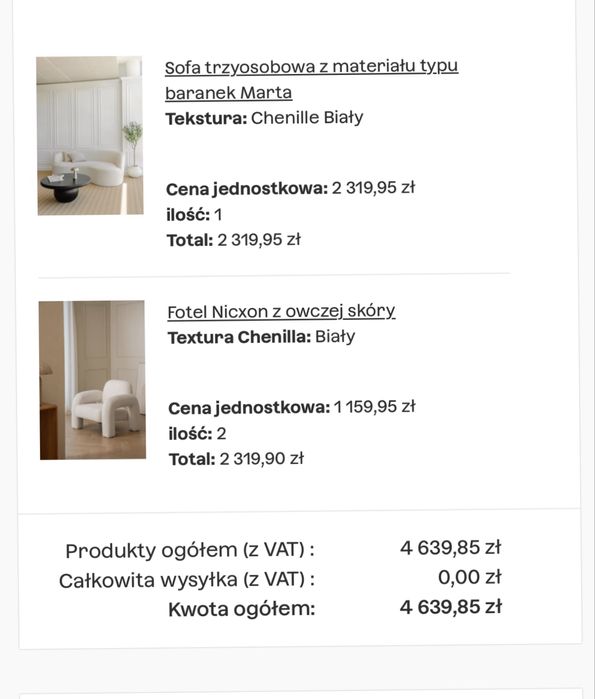 Futrzasta designerska sofa + dwa fotele