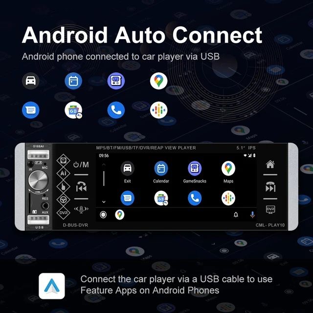 Rádio 1din 5.1 polegadas touch USB AUX Carplay e android Auto NOVO
