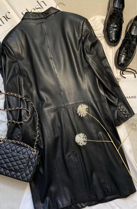 Кожаный чёрный плащ пальто versace classic v2 винтаж