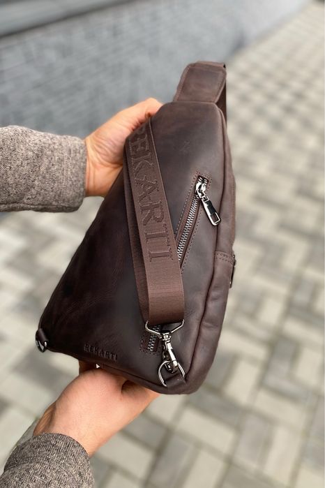 Коричнева чоловіча сумка Craft слінг бананка через плече crazy horse