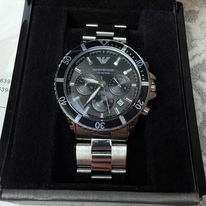 Годинник Emporio Armani, Емпоріо Армані, Емпорио Армани серебряные, Exchange чорний чоловічий механічний часи, чорні, срібні, черние, чоловічий