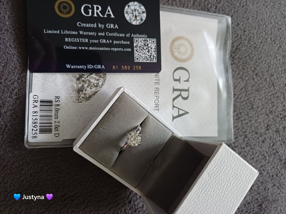 Piękny nowy pierścionek z moissanitem GRA 2ct • srebro 925
