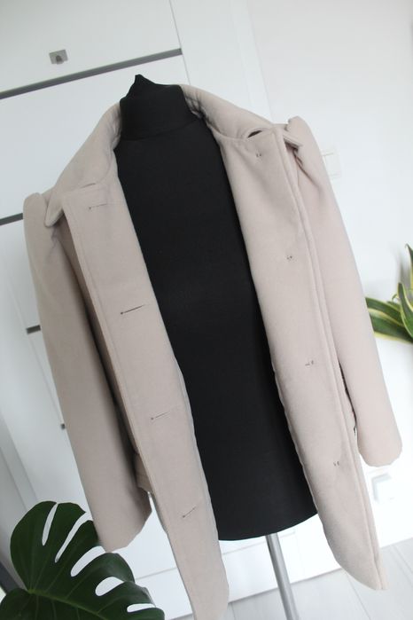 BHS płaszcz beżowy L 40 jak nowy krem bufki alabaster Zara krótki retr