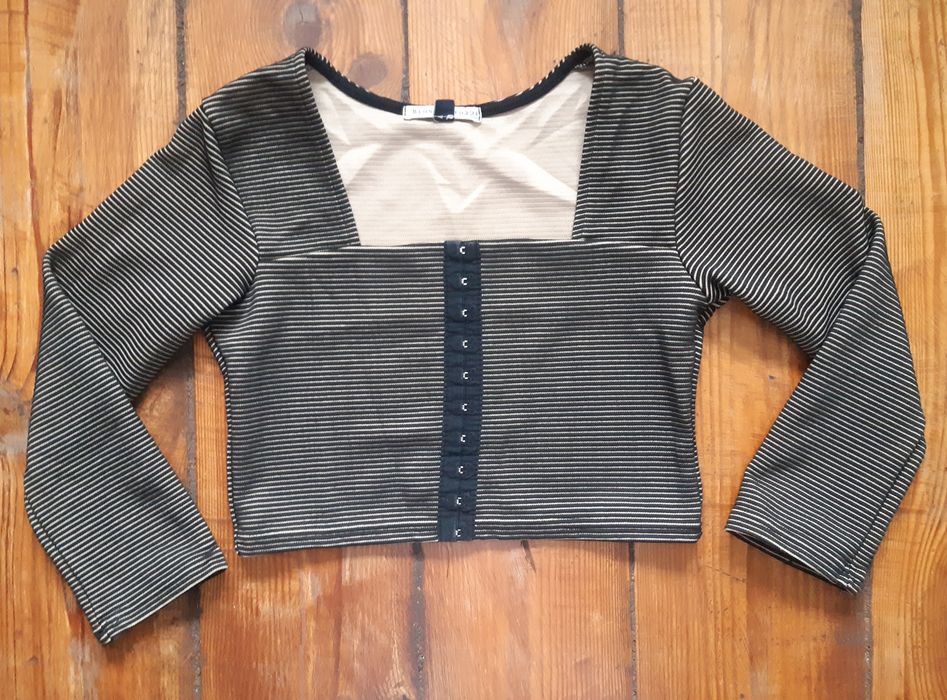 Czarna bluzka w paski crop top S 36