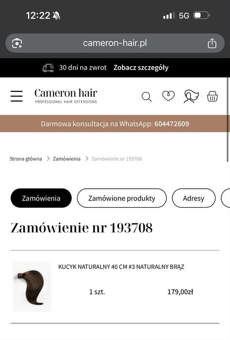 Kucyk naturalny Cameron Hair 40 cm naturalny brąz