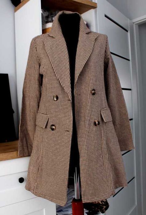 Shein długa marynarka żakiet pepitka 36