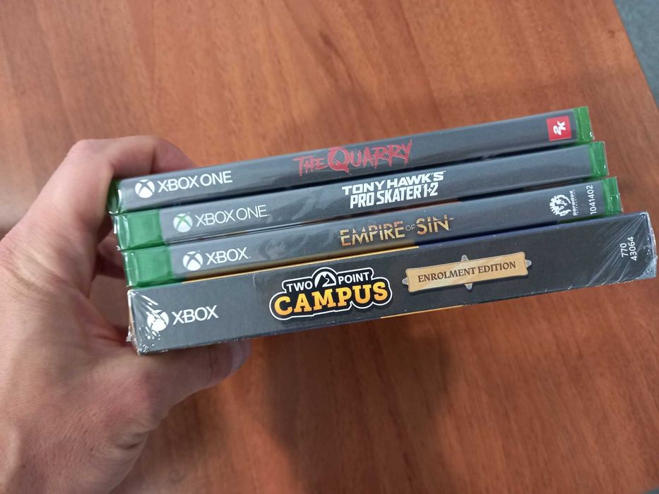 4 gry na xbox one nowe w folii zestaw 4 nowych gier xbox one Quarry / Tony Haw's Pro Skater 1+2 / Empire Sin / Two Point Campus xbox one/