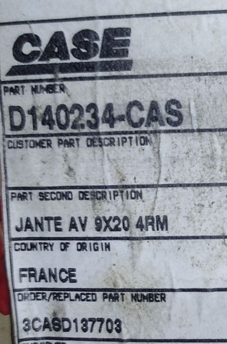 Felga przednia do koparko ładowarki CNH CASE 580K 10,5x20