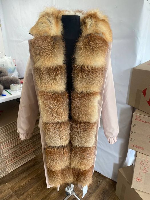 Женская зимняя парка куртка с натуральным мехом степной лисы, 42-60 рр