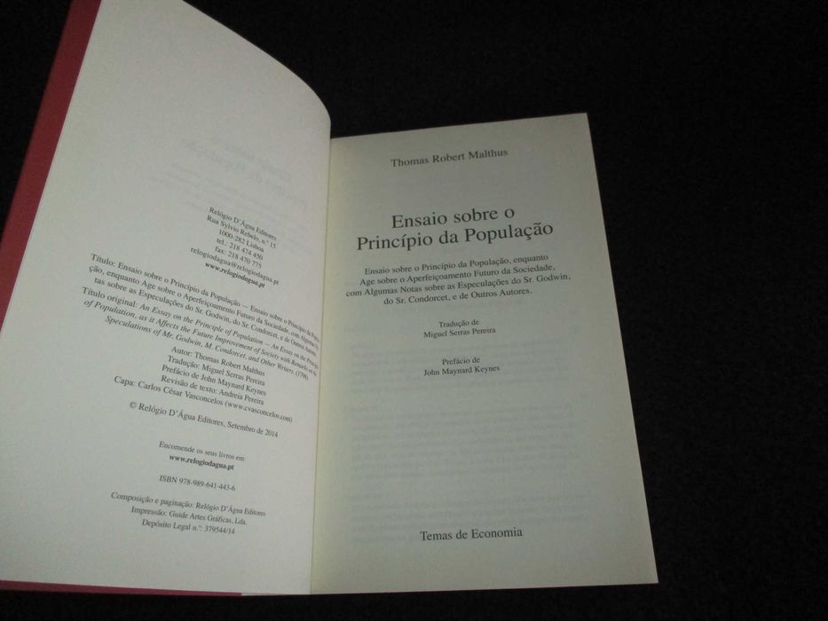 Livro Ensaio Sobre o Princípio da População Thomas Robert Malthus
