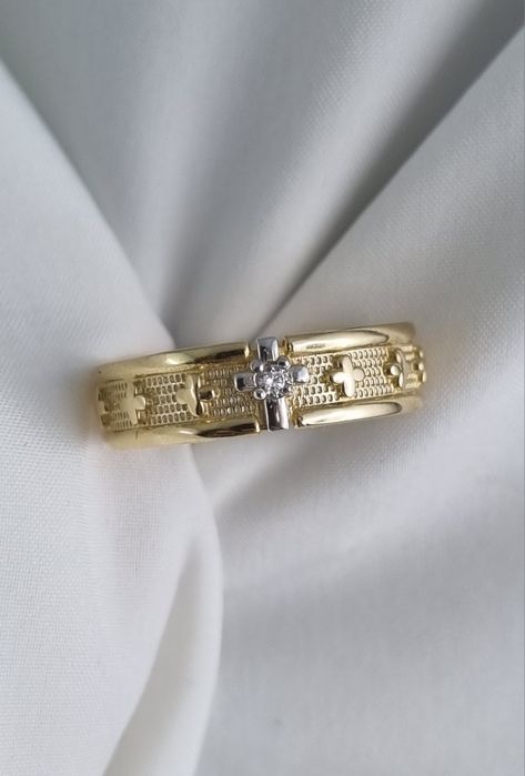 Szeroka złota obrączka różaniec unisex Au.585