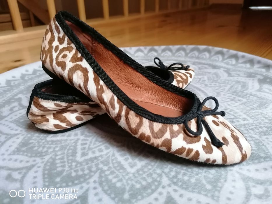 Skorzane baleriny skorzane z naturalnego włosia  35 next panterka