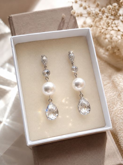 Kolczyki Primadonna White Pearl Spark Silver Jewerly Swarovski