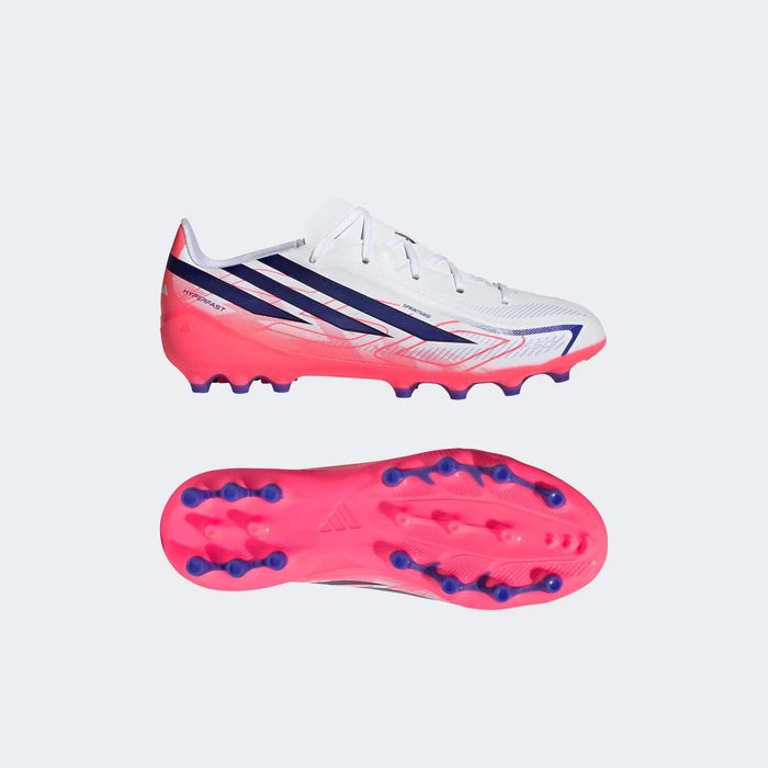 Chuteiras de Futebol Criança F50 Hyperfast League AG Branco/Violeta