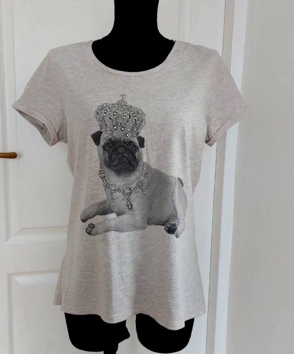 #Tshirt z krótkim rękawem motyw buldożek vintage glamour