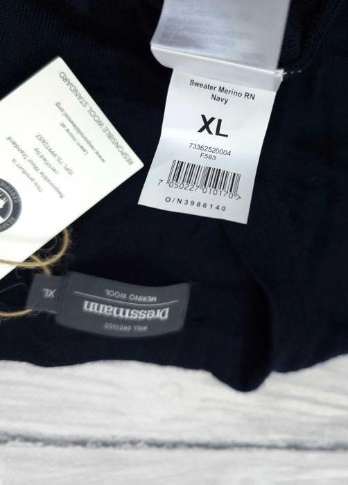 DRESSMANN Sweater Navy 100% Merino Wool Męski Sweter XL