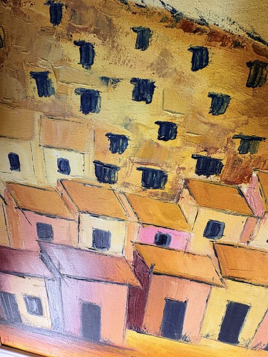 Linda pintura em óleo sobre tela - paisagem urbana - assinada