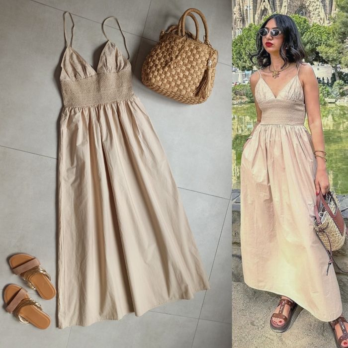 Al Pascià Curvy エステート Zara sukienka s 36 długa beżowa haft maxi Warszawa Ochota