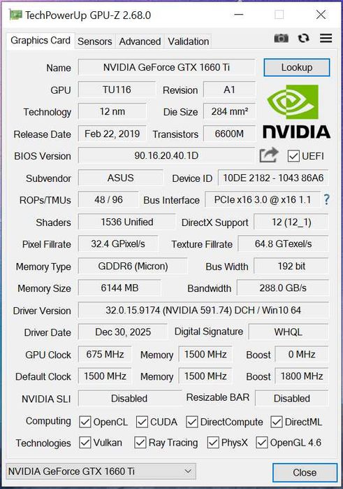 Відеокарта ASUS GTX 1660Ti 6Gb ROG Strix Gaming