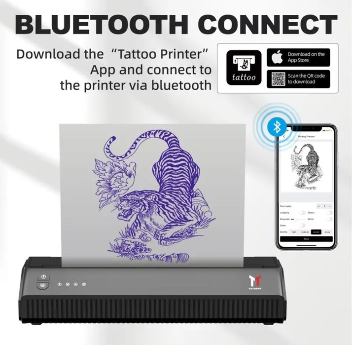 Професійний тату трансферний принтер MHT-P8008, Bluetooth/USB, iOS/Android/Win/Mac