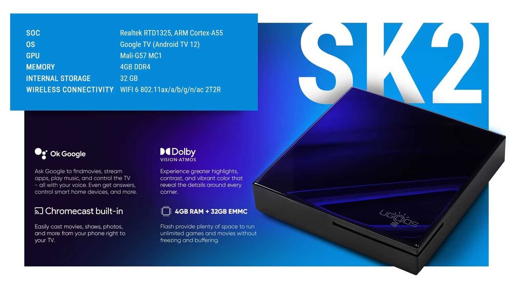 Смарт приставка Ugoos SK2 RTD1325 4/32Гб Google TV14