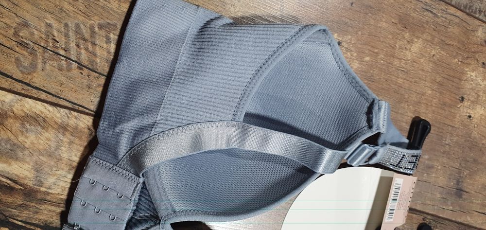 Cudowny szary biustonosz prążek cyrkonie S M