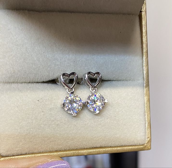 Срібні сережки з діамантами муасанітами 1ct+1ct. Сертифікат!