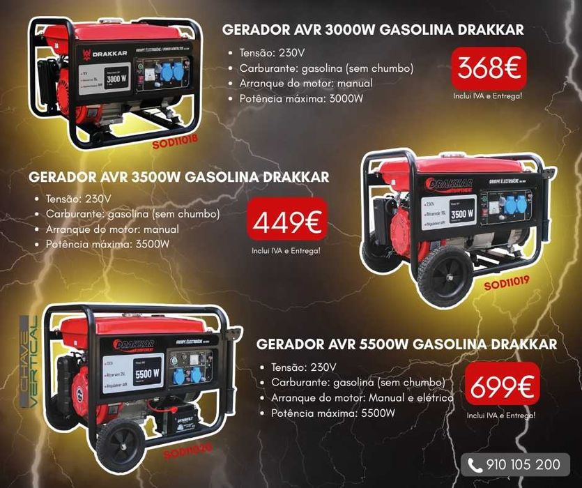 Gerador Energia Gasolina 3Kw/3.5Kw/5.5Kw DRAKKAR JL20