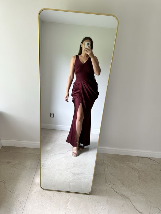 Bordowa długa sukienka ASOS rozmiar 38 wesele ślub impreza