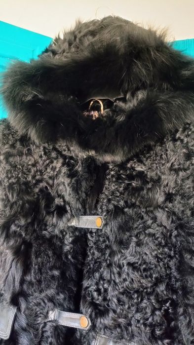 Futro naturalne koza lis z kapturem panda