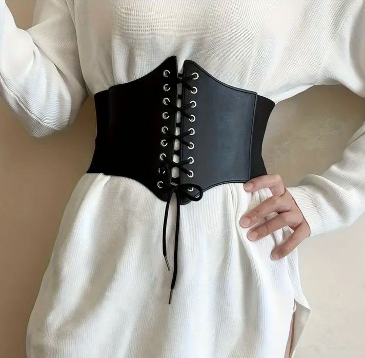 Pasek szeroki pas gorset czarny sznurowany