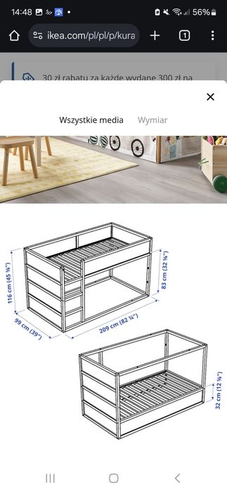 Łóżko ikea kura z materacem