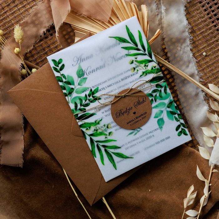 Zaproszenia na ślub z kalką ZIELEŃ BOHO