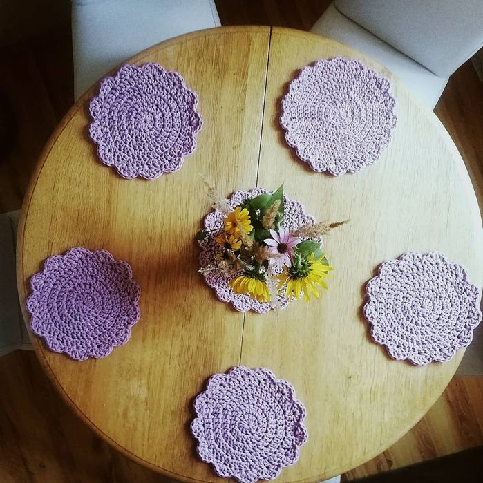 6 sztuk podkładek pod talerze ze sznurka szydełkowe boho plecione