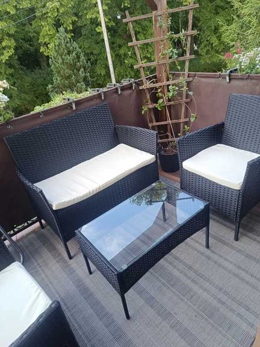 Meble Ogrodowe Technorattan Sofa 2 Fotele Stolik + Poduszki Komplet na Balkon Taras Ogród