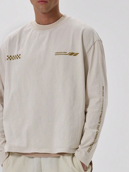 Bluza męska bawełniana luźna obniżone ramiona beżowa casual musero L