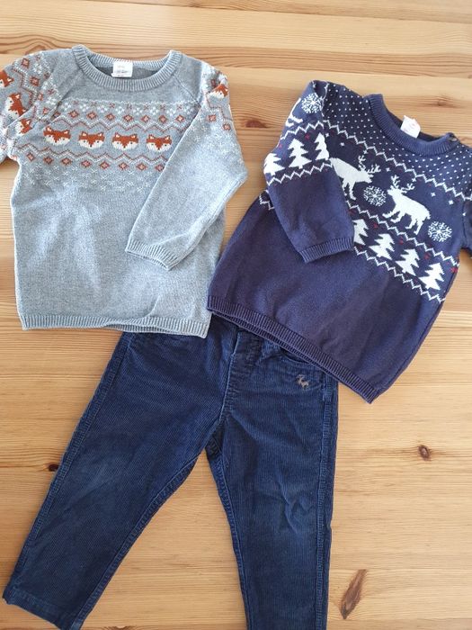 Elegancki komplet dla chłopca: sweterki h&m i spodnie 80-86