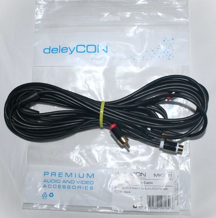deleyCON przedłużacz audio 2x AUX RCA cinch 7,5m