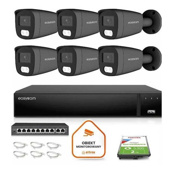 Zestaw do monitoringu IP Easycam 6 kamer 8 Mpx z POE