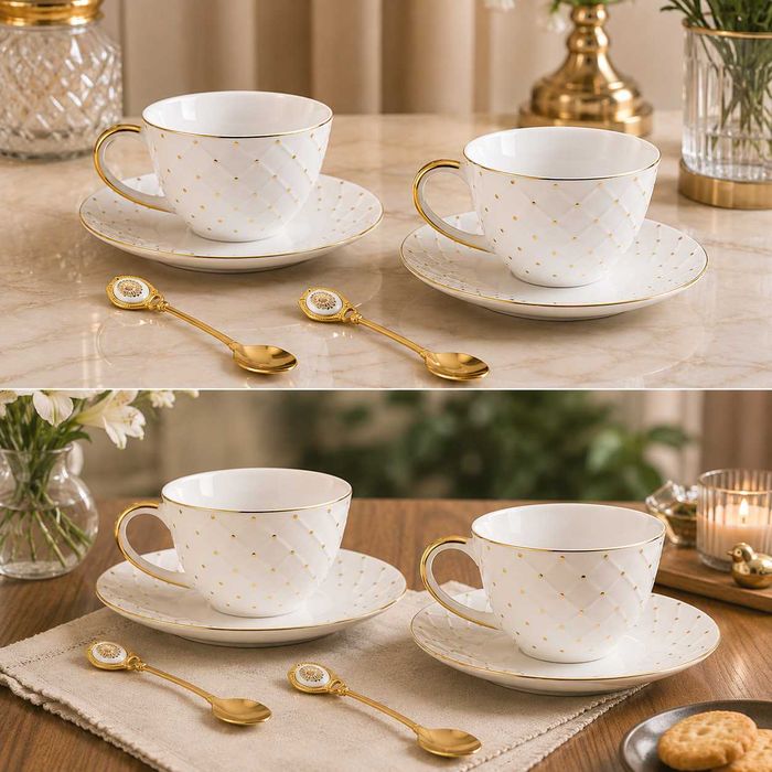 Conjunto de 2 Chávenas de Porcelana e 2 Colheres