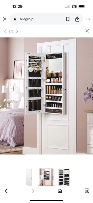 Lustro wiszące z szafką na biżuterię i organizerem do makijażu biała