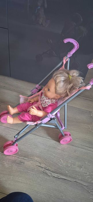 Wózek spacerówka dla lalek z lalką co wydaje odgłosy dziecka komplet.