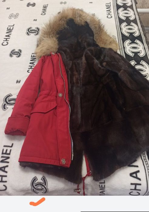 Детские парка с натуральным мехом, шапка норка