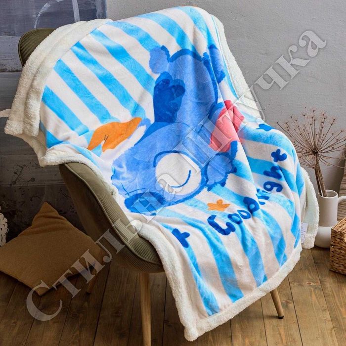 Велюрове подвійні дитячі пледи з овчиною 100х160