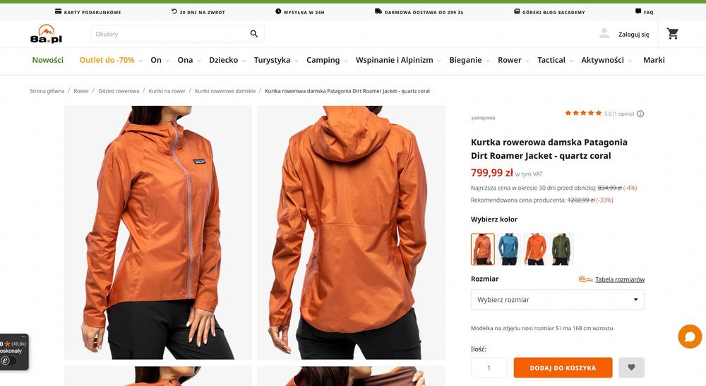 kurtka rowerowa Patagonia S damska nowa, 2 kolory, oryginalna z zalando
