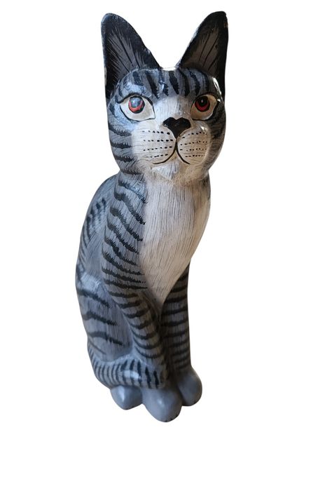 Figurka drewniana kot 32 cm ręcznie rzeźbiona malowana
